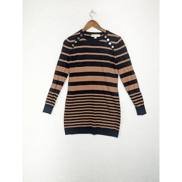Michael Kors Dress Womens Brown Striped Classiccore‎ Fall Cozy Basic M
