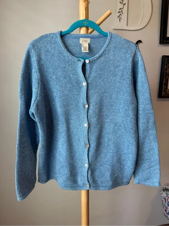 LL Bean Blue Cotton Cardigan Sweater Women’s Size XL Cabincore Heavyweight