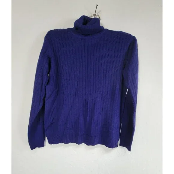 Talbots Womens Royal Blue Knit Turtleneck Sweater Small Lambswool Blend Pullover