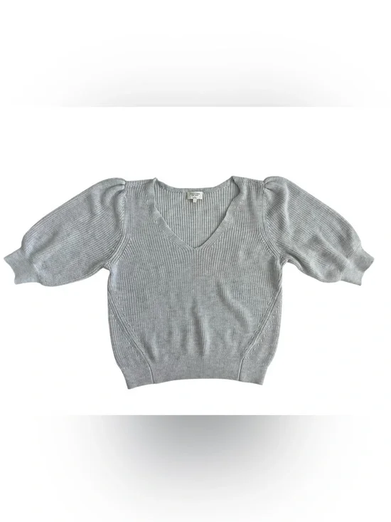 Gentle Fawn Light Gray V-Neck Puff Sleeve Knit- phoebe sweater