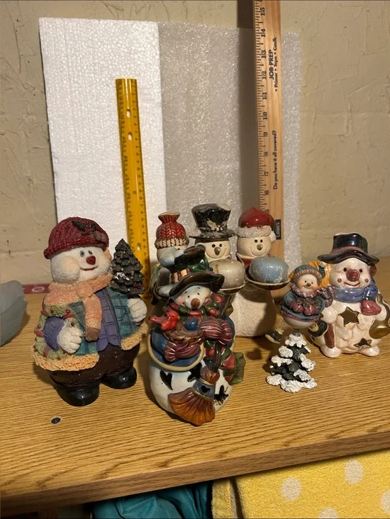 Festive Snowman Ceramic Figurine Set - Multicolor