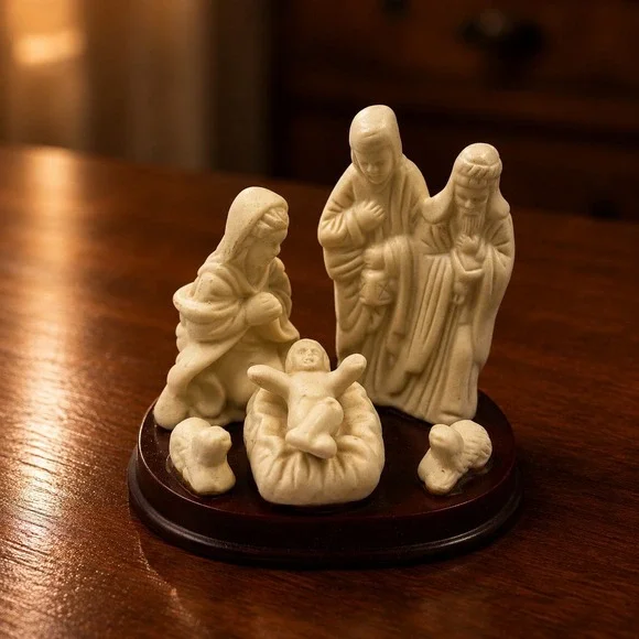 Miniature Nativity Scene Figurine Holy Family Baby Jesus Manger Christmas Decor