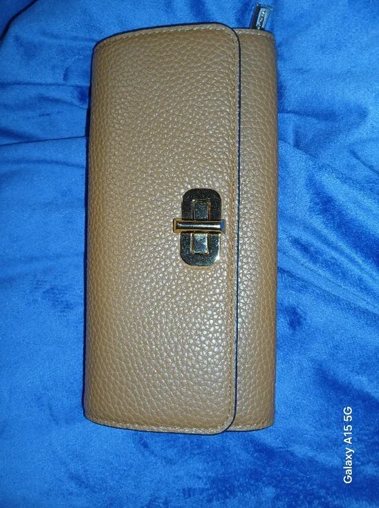 Michael Kors Tan Pebbled Leather Clutch with Gold Turn-Lock
