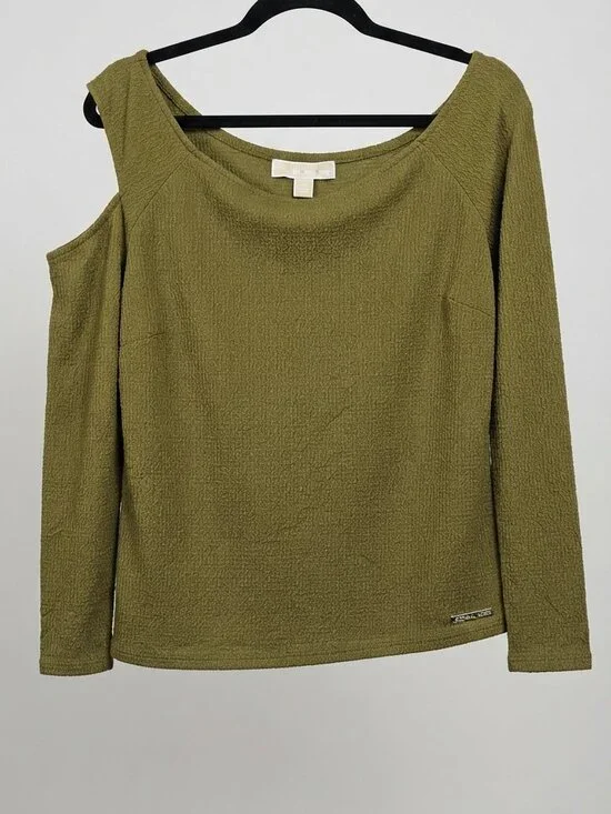 Michael Kors Women Olive Green Cold-Shoulder Top - Size Large (L)