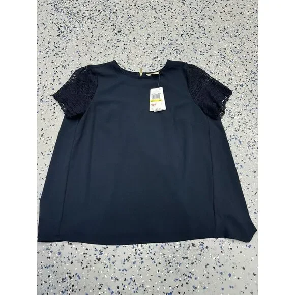 NEW Michael Kors‎ Womens Navy Short Sleeve Shirt M Navy NWT Business Classy