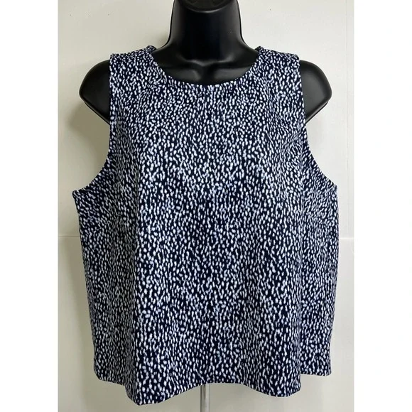 Michael Kors (MK) Women's Printed Blue Tank Top Zipper Back Size XL~NWT‎