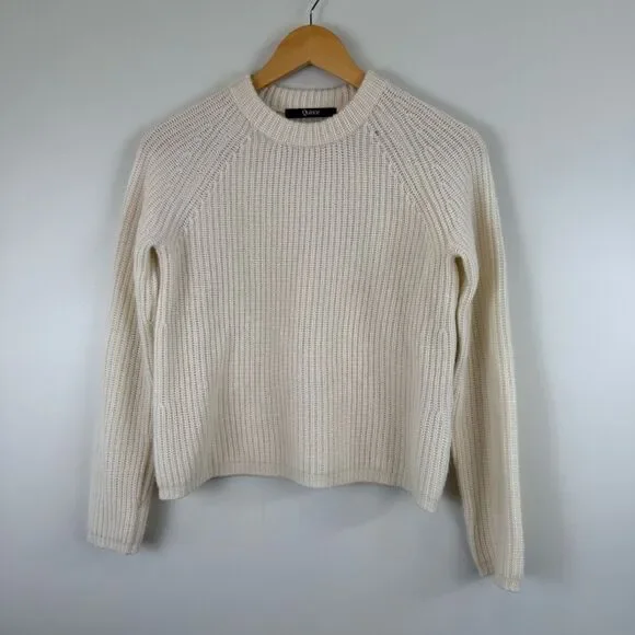 Quince Cashmere Fisherman Crewneck Sweater Cream Women's Size XS