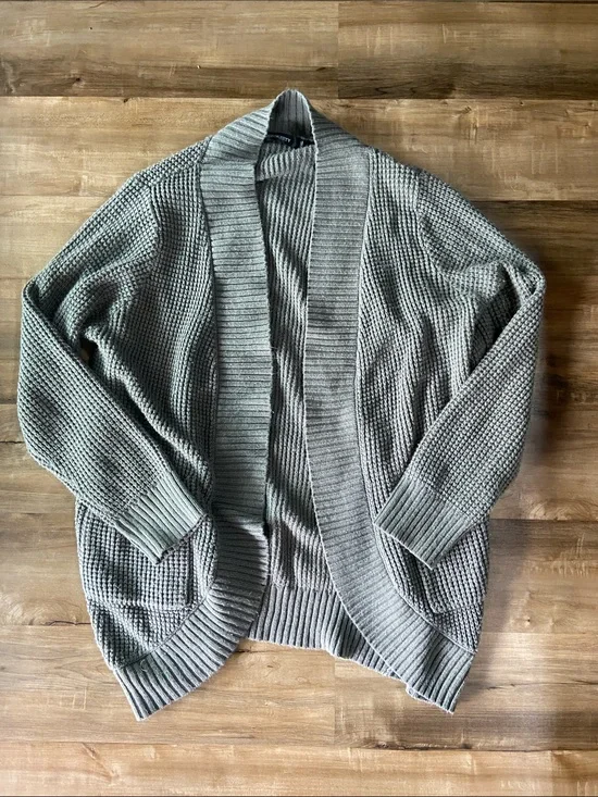 Open-Front Chunky Knit Cardigan Sweater - Gray