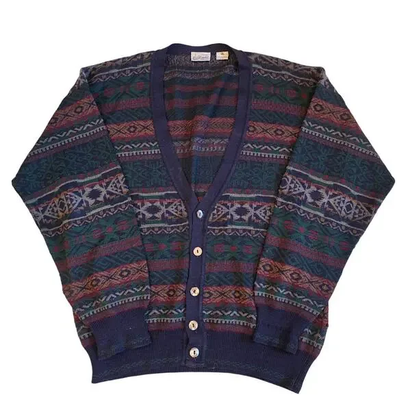 Vintage Magnificio Florence Italy Virgin Wool Geometric Cardigan Sweater Men M