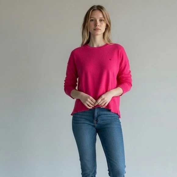 Sundry‎ Pink Wool Cashmere Heart Scallop Trim Sweater Size 1 Small