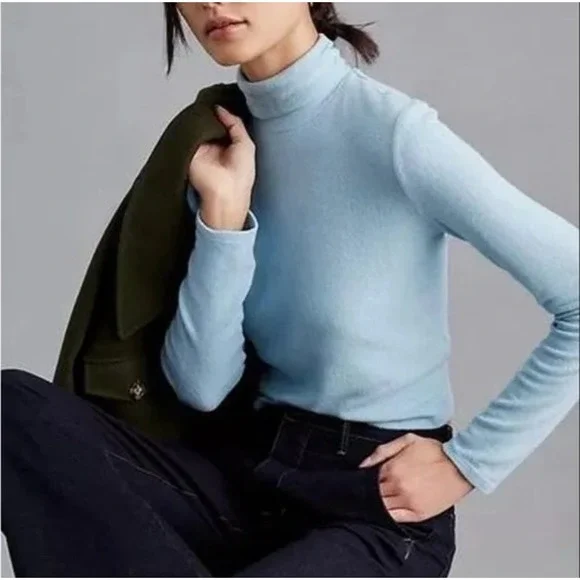 By Anthropologie Women Light Blue Turtleneck Knit‎ Top XS Preppy Coquette