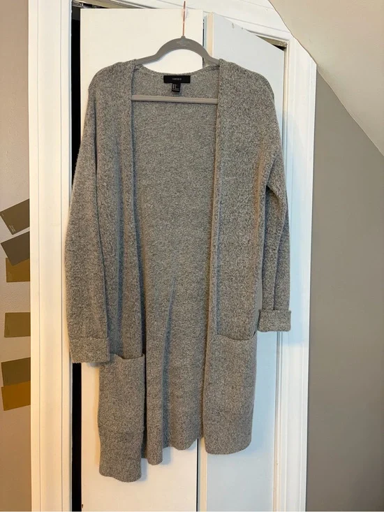 Forever 21 Gray Open-Front Long Cardigan