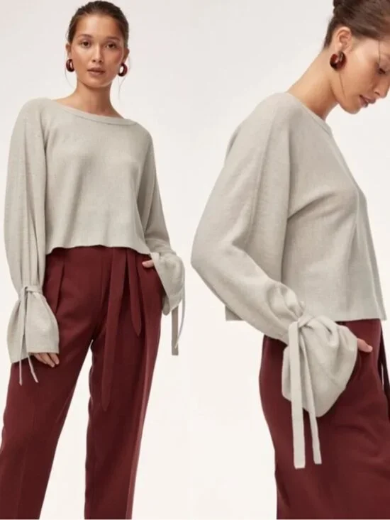 Wilfred Oatmeal 100% Merino Wool Knit Cropped Emmy Sweater