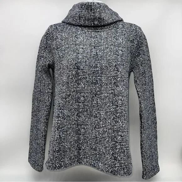 J. Crew Women Bl/Wh Herringbone Funnel Neck/Turtleneck Long Sleeve Sweater-Sz XS