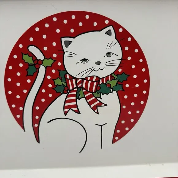 Vintage Cooks Bazar Christmas Kitty Serving Tray Japan