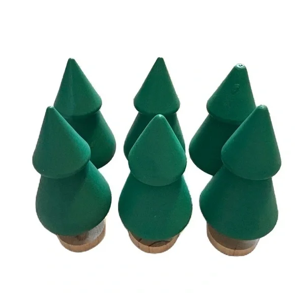Turned Wood Tree Bundle Lot of 6 Christmas Train Village Decor Green NEW
