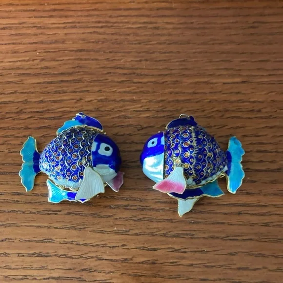 Articulated Cloisonne 2 Fish Vintage Christmas Ornaments