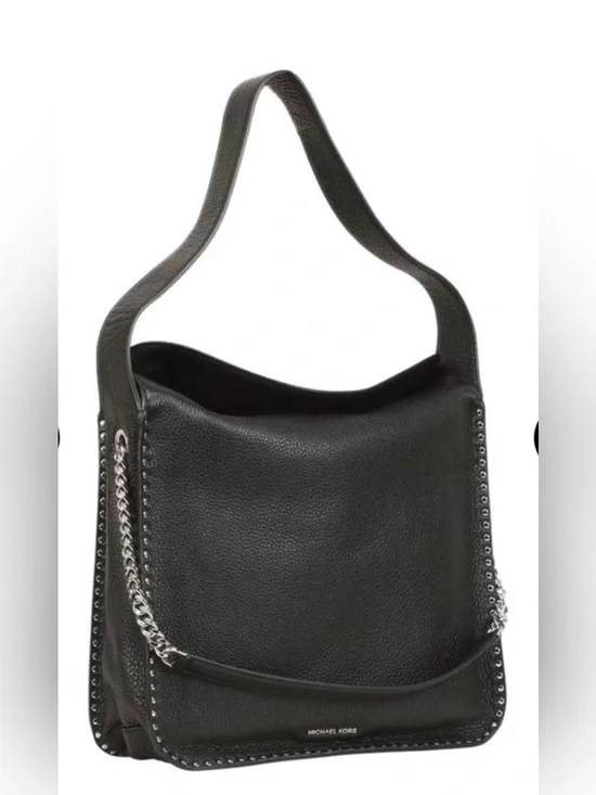 Michael Kors Astor Large Black Leather Studded Slouchy Relaxed Hobo Shoulder Bag