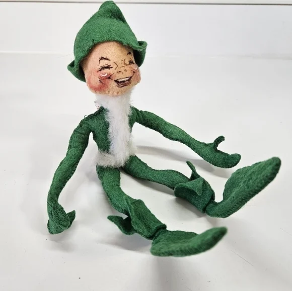 VINTAGE Annalee Mobilitee Green Poseable Elf Doll 1957 Christmas Shelf Sitter