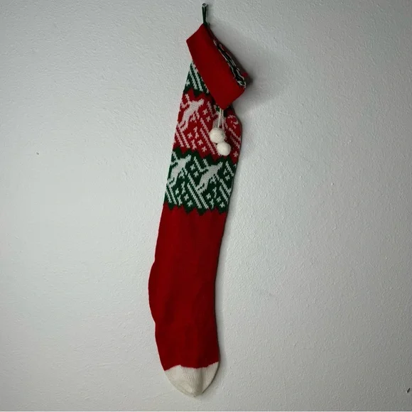 Downhill Skiing‎ Knit Christmas Stocking Vintage Skier Red Green Classic