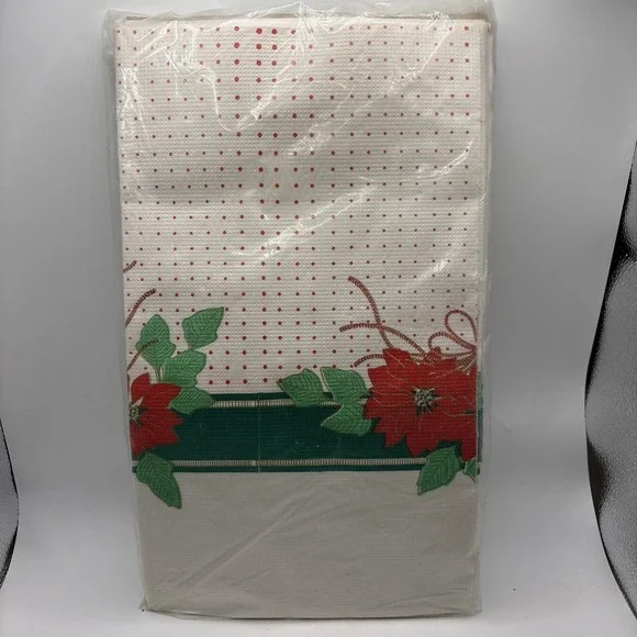 Vintage Christmas Poinsettias Paper Table Cover‎ NOS Holiday Decor 54