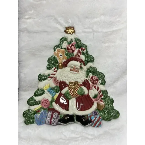 Fitz & Floyd 2D Santa Christmas Tree‎ Plate Gifts Home Decor