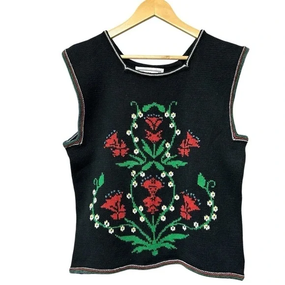Vintage Donna Morgan Floral Boxy Sweater Vest, Medium