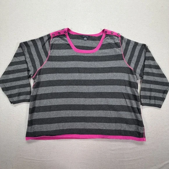 Tommy Hilfiger Womens Sweater Relaxed Grey Pink Striped Shoulder Buttons 3X