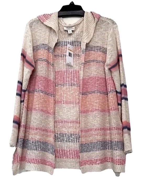 NEW Vintage America Lightweight Cardigan Sweater Hooded Cream Pink Multi Size S
