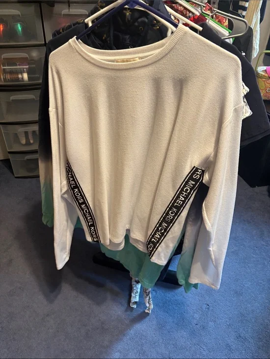 Michael Kors Cream Long-Sleeve Crew with Branded Side Tape