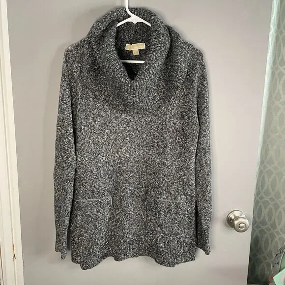 Michael Kors Womens M Marled Cowl Neck Long Sleeve Pullover Sweater Zip Pockets