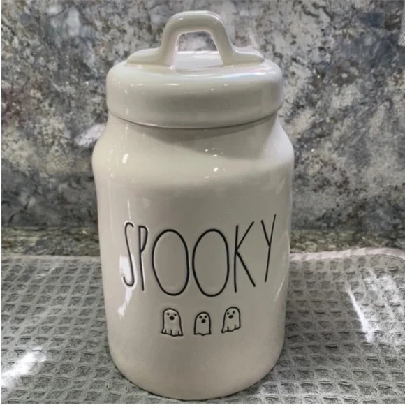 NWT Rae Dunn SPOOKY Halloween Canister Ghost Ceramic Jar Decor