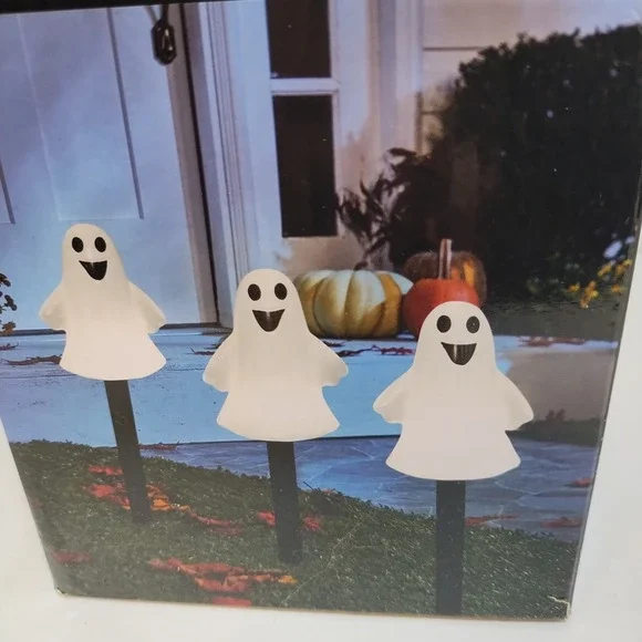 Spooky Hollow Halloween Ghost Pathway Lights LED Set of 3 Indoor Outdoor Battery