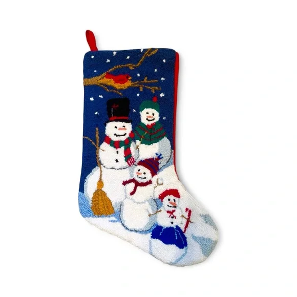 Vintage Festive Latch hook  Snowman Family Christmas Stocking - like new
