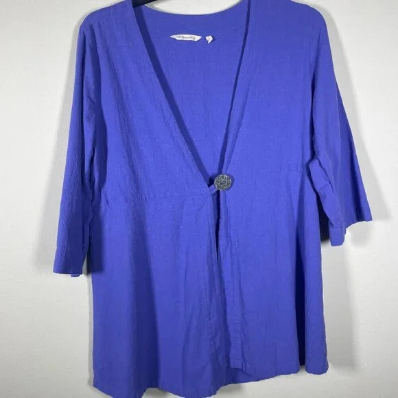 Soft Surrounding Women's 3/4 Sleeve Purple 1 Button Cardigan L Cotton!