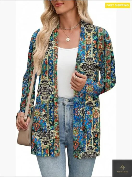 Lightweight Open Front Long Sleeve Cardigan with Pockets Loose Fit