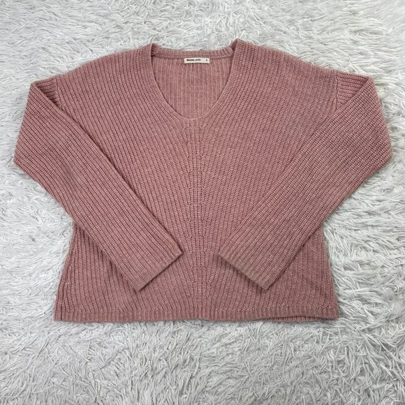 Marine Layer Sweater Womens Small Pink Elisa V Neck‎ Ribbed Knit 5% Cashmere S