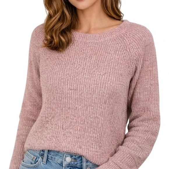 LOFT Pink Heathered Ribbon Tie Back Crew‎ Neck Knit Sweater Women's Size XS