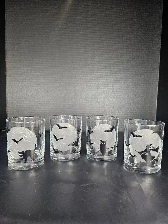 Williams Sonoma Halloween Full Moon Tumblers Set Of 4 Glassware New Old Stock