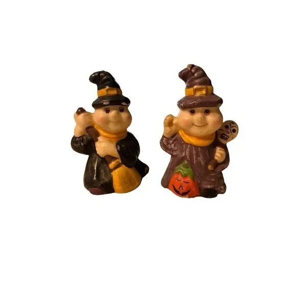 Vintage Gurley Halloween Witch Candles Lot of 2 Skull and Pumpkin Unused 6”