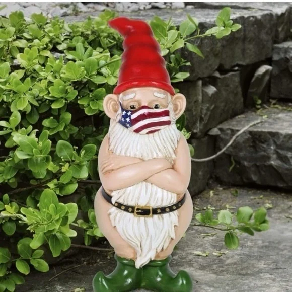 Patriotic Garden Gnome with Red Hat, Covid 19 collectors gnome