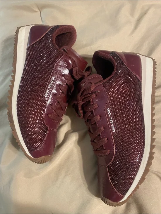 Michael Kors Wine Crystal-Accented Lace-Up Sneakers