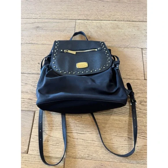 Michael Kors Black Studded Flap Backpack Convertible‎ Shoulder Bag Purse