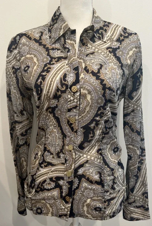 Women's Michael Kors Blouse Long Sleeve Gold Buttons Cotton Quiet Luxury SZ 4