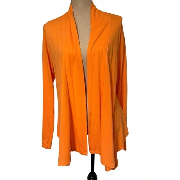 LILLY PULITZER CARDIGAN SWEATER ORANGE FABRIC OPEN FRONT ASYMMETRIC SIZE L