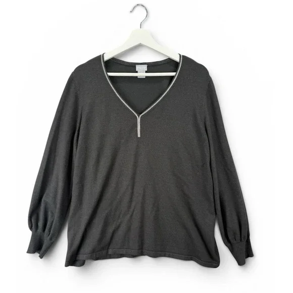 Chico's‎ Black Metallic Trim V-Neck Pullover Sweater Womens Size 3 (XL) Chic