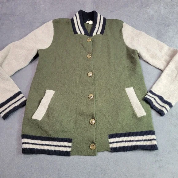 Hem & Thread Cardigan Womens Small Green Varsity‎ Letterman Knit Sweater 11467