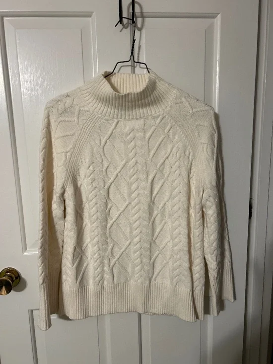Talbots cream mock neck cable knit sweater