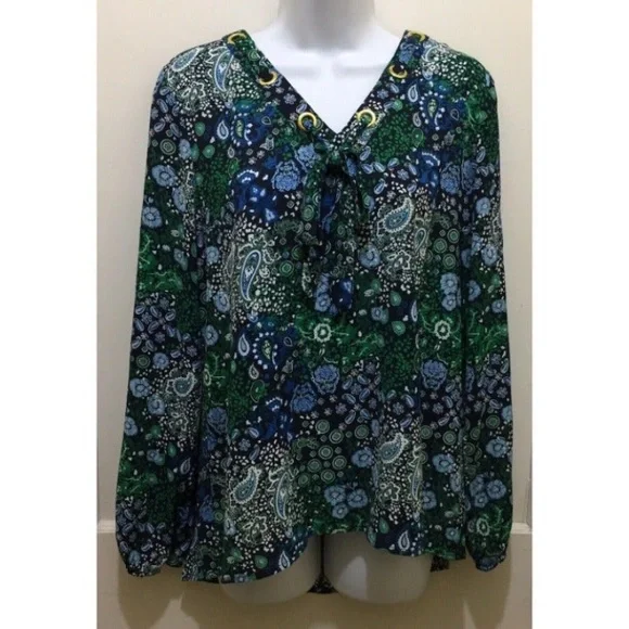 Michael Kors‎ Paisley Floral True Navy Blue Top M
