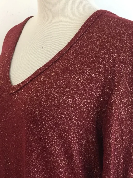 BCBG Metallic Burgundy V-Neck Sweater